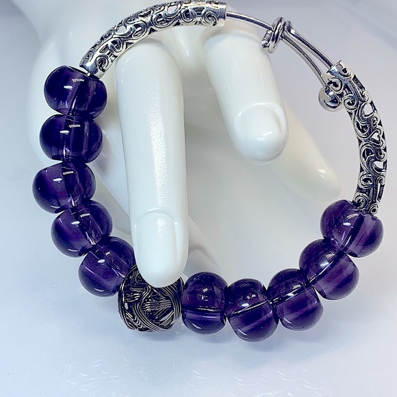 FILIGREE PURPLE CRYSTALS BANGLE 6cm diameter - Picture 5 of 8